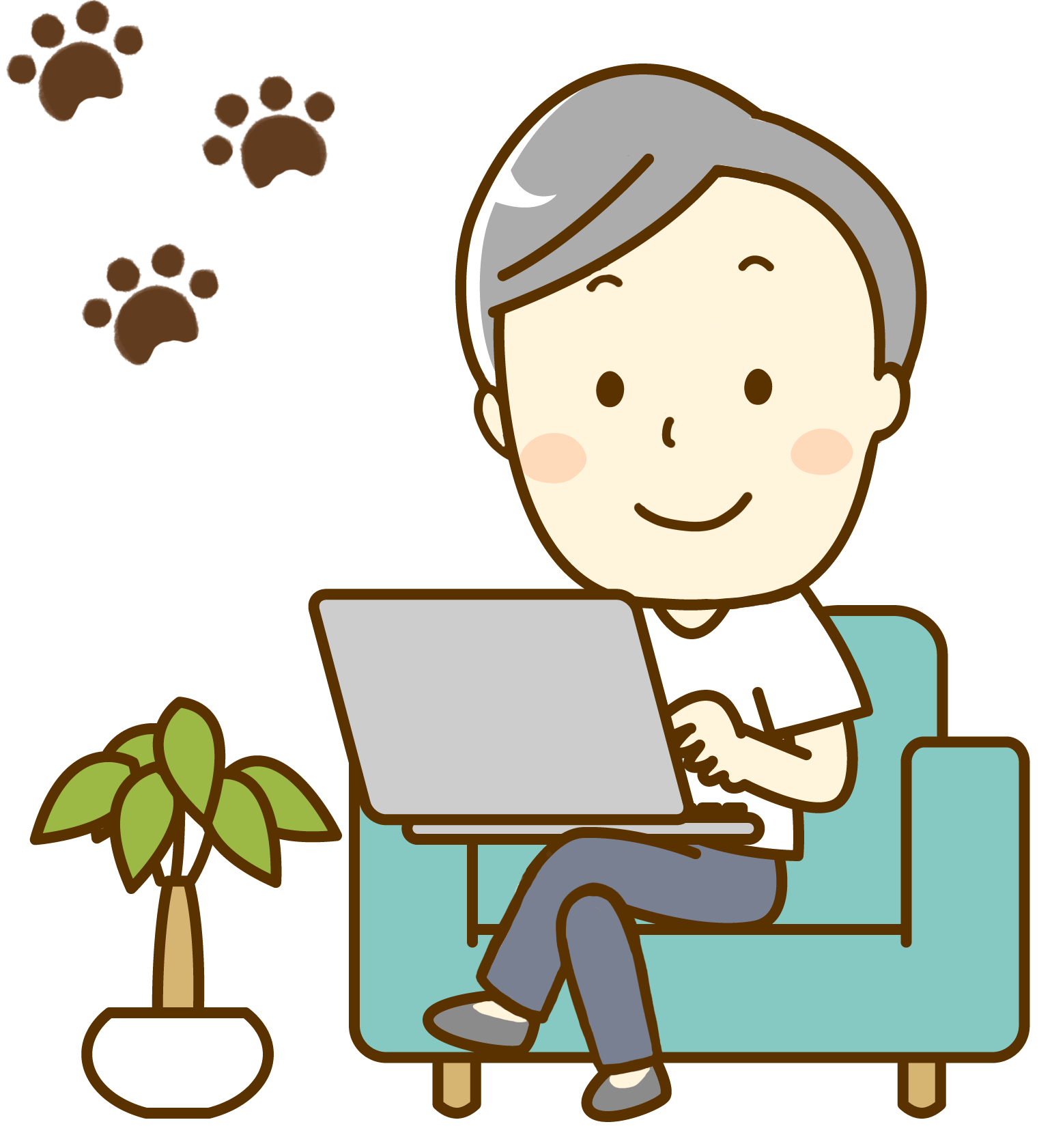 リラックスして「ゆうきともオンライン」を楽しむ男性のイラスト